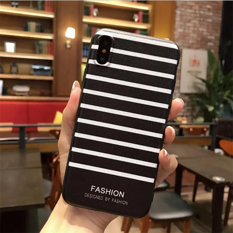 Black White Stripe Phone Case For iPhone X 8G 8Plus Relief Simple Couple Back Cover iphone 5 5s SE 6 6s Plus 7 7Plus Protect |