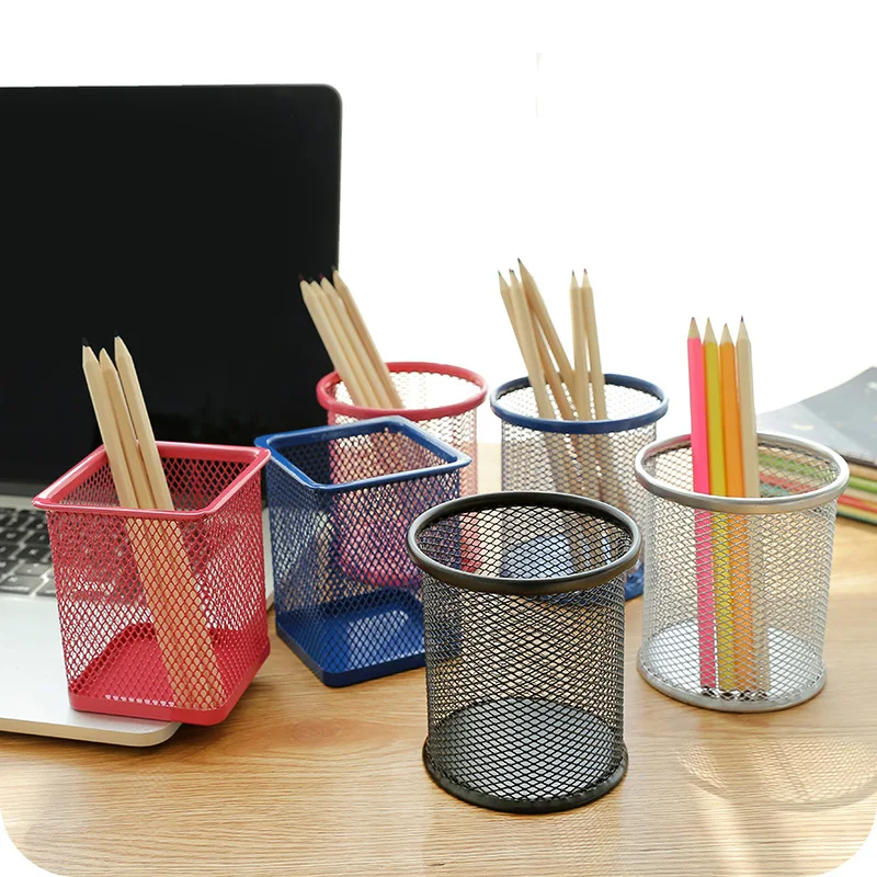 Creative Hollow Out Mesh Metal Pen Holder Multifuction Desk Organizer Storage Box Desktop Office Home Supplies Boxes |