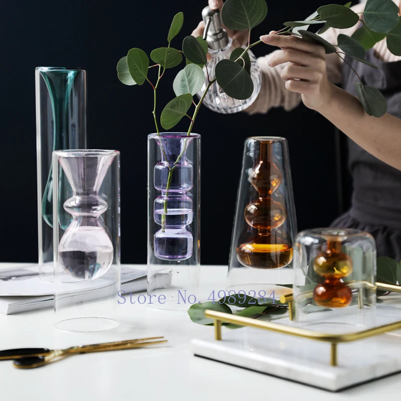 Creative Nordic color glass Flower vase arrangement Hydroponics Transparent Crafts Household desktop Decoration ornament | Дом и сад