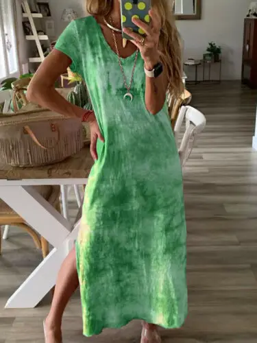 Женское платье с коротким рукавом богемное вечернее принтом повседневное