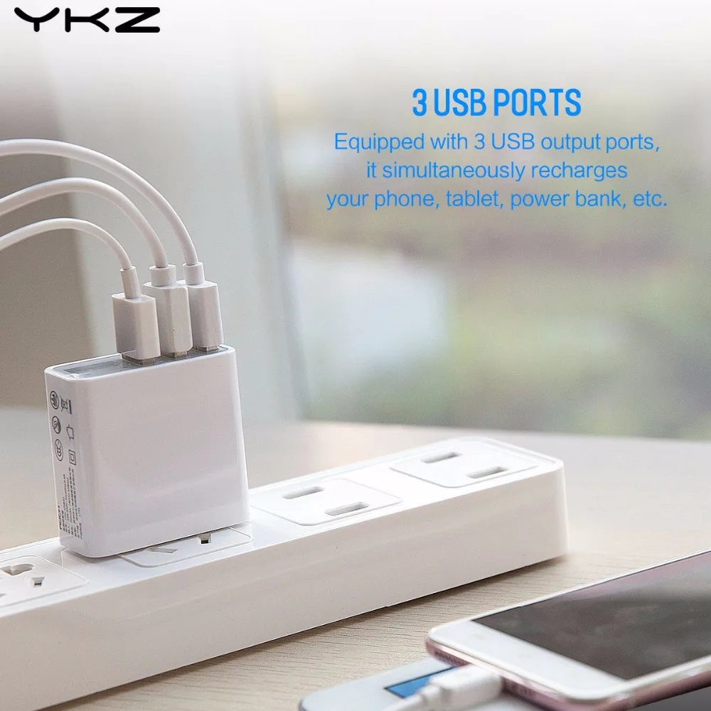 YKZ 3 USB порт зарядное устройство адаптер Светодиодный дисплей ЕС Plug Max 3.0A умная