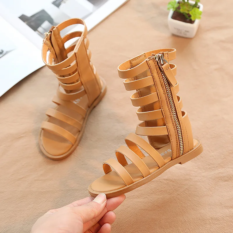 Summer girls Rome sandals baby high cut kids beach shoes children PU for toddler out side zipper 1 to 6 yrs | Детская одежда и