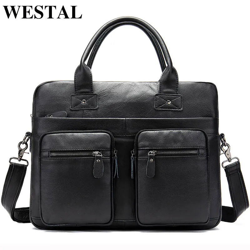WESTAL Business Men slip custodie borse borsa da uomo borse da ufficio in vera pelle per uomo valigetta per borsa per Laptop borse da 14 pollici 8380