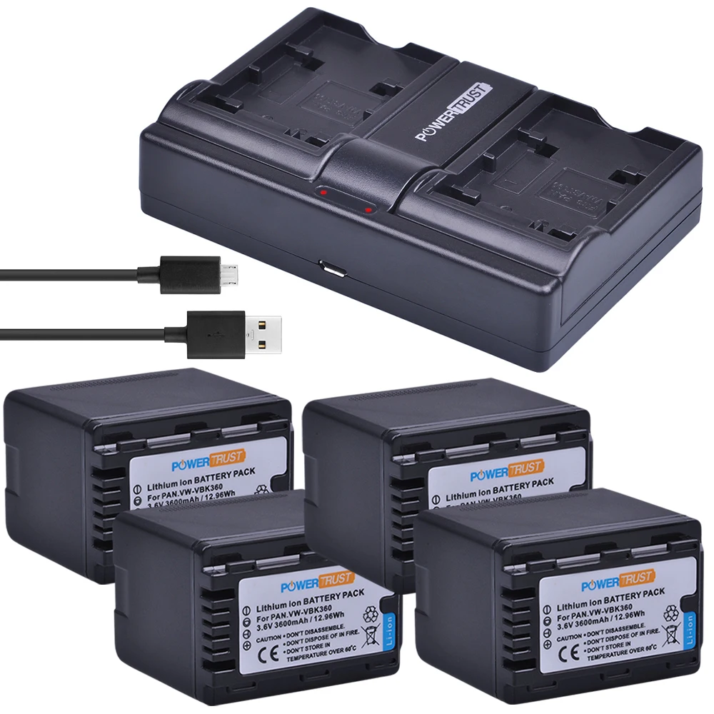 4x3600 mAh VW VBK360 батарея и зарядное устройство для Panasonic HDC HS80 SD40 SD60 SD80 SDX1 SDR H100 HS60 H85