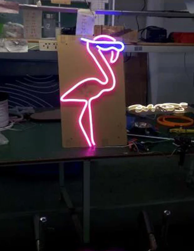 Большая светодиодсветодиодный неоновая вывеска светильник розовый Фламинго с