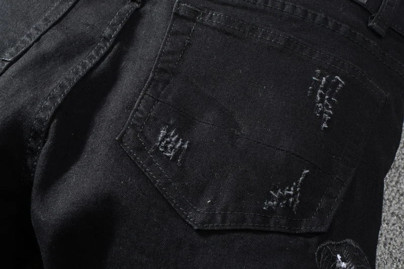 Американский уличный стиль модные мужские джинсы Slim Fit змея вышивка панк рваные джинсы для мужчин брендовая Дизайнерская обувь уличная хип хоп