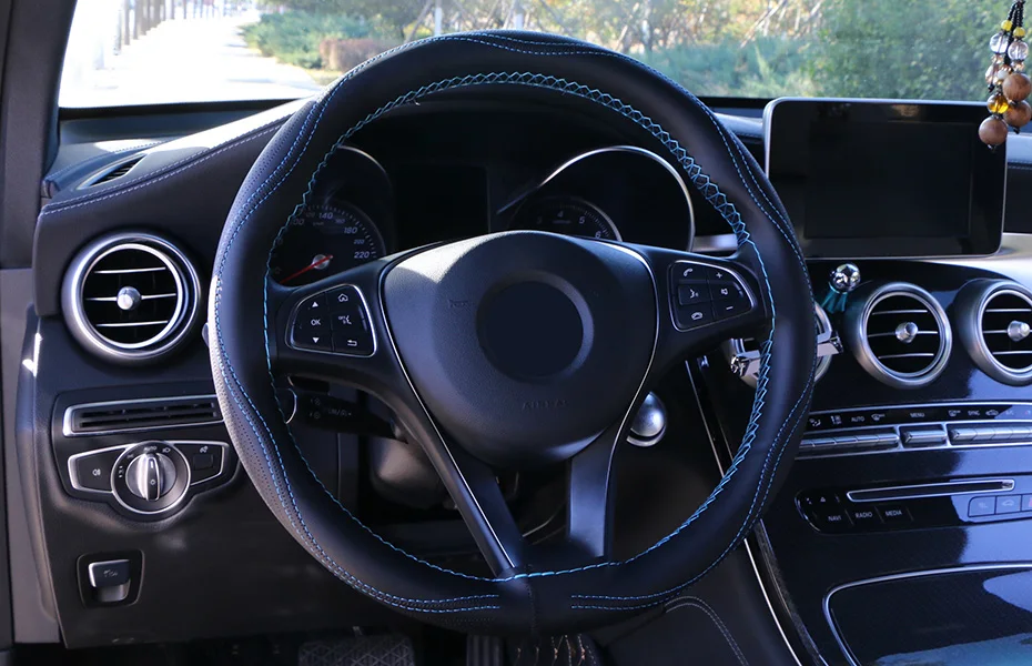 Волоконный кожаный чехол рулевого колеса автомобиля стежка на обертывание с иглой и резьбой, рулевая-whee оплетка подходит для внедорожника автобуса дома на колесах