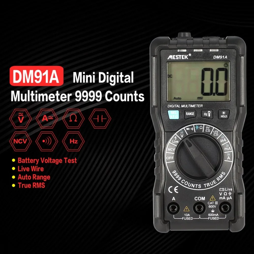 Mini Digital Multimeter 9999 Counts True RMS Auto Range AC/DC Volt Amp Ohm Diode Continuity Capacitance Tester DM91A | Инструменты