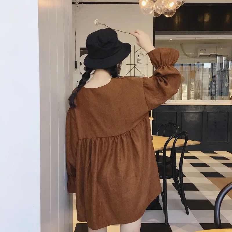 Женское мини платье на завязках Корейская версия свободное с воротником и