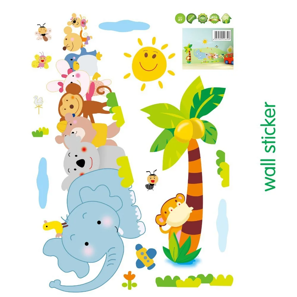 Мультяшные Слоны животные релейные настенные Стикеры для детской комнаты