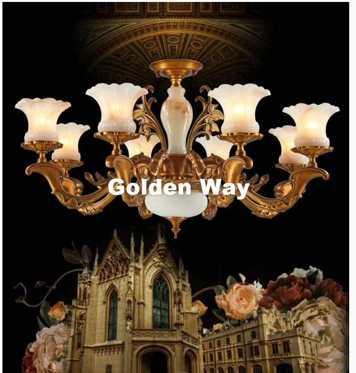 

Modern European Bronze Antique Jade Design Chandelier Lingting Luxurious E14 LED AC Brass Lighting Lustre Suspension Lighting