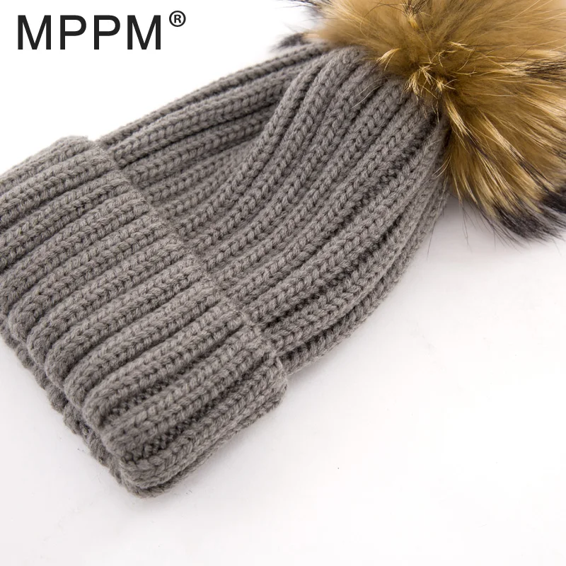 MPPM шапка из натурального меха вязаная с помпоном енота женская зимняя шерстяная