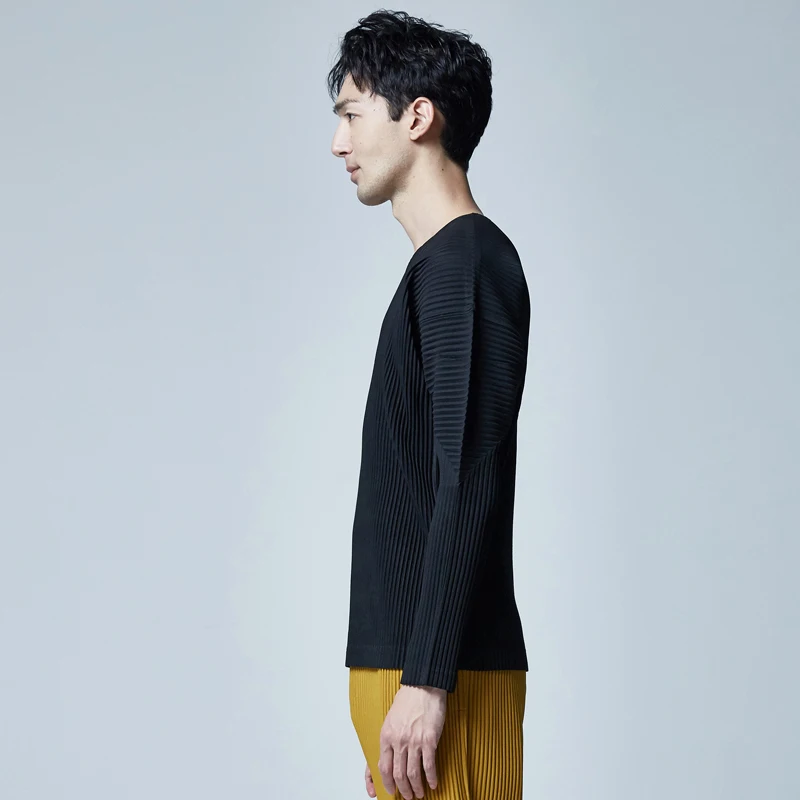 Новая одежда Miyake нижняя рубашка Весенняя мода ЯПОНСКИЙ СЛОЖЕННЫЙ длинный рукав футболка