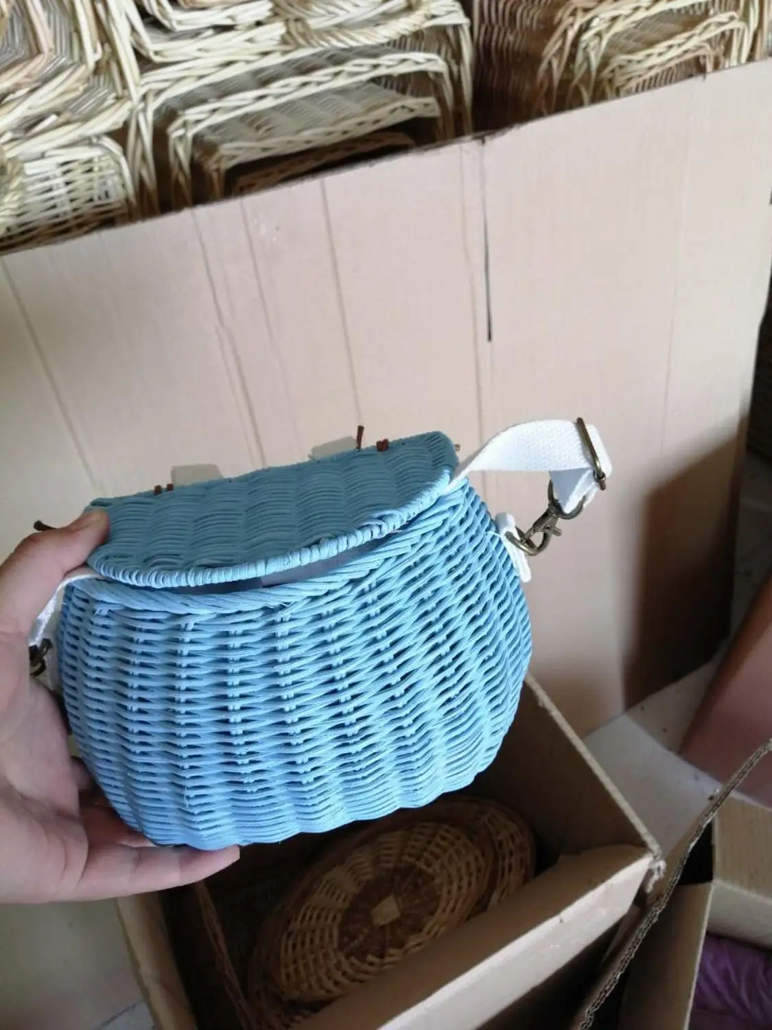 Blue Color В виде велосипеда из ротанга корзина для хранения детей милая Корзина для пикника Плетеный соломенный рюкзак многофункциональный для девочек Детская летняя пляжная сумка на плечо - Цвет: Blue Color