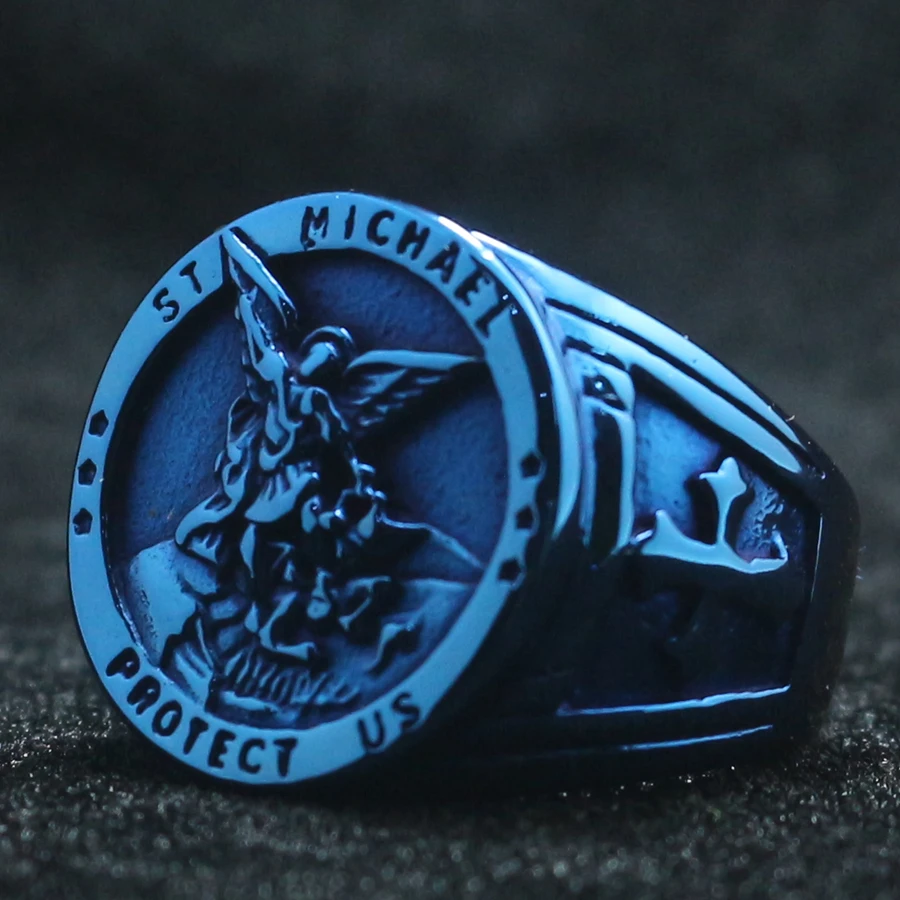 Новейшее мужское кольцо из нержавеющей стали 316L с крутым крестом Saint Michael Protect US