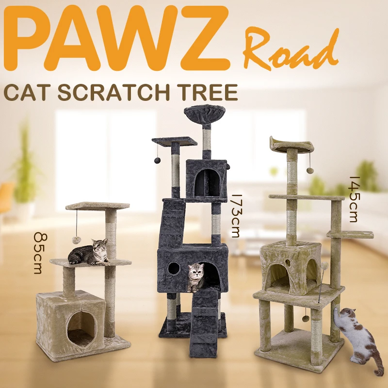 H173CM Cat Tree House with Hanging Ball Kitten Furniture Scratch Solid Wood for Cats Climbing Frame Cat Condos Domestic Shipping
