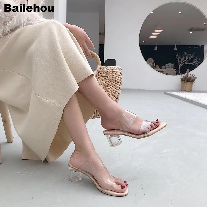 Bailehou/женские шлепанцы на прозрачном каблуке коллекция 2019 года Летние прозрачные