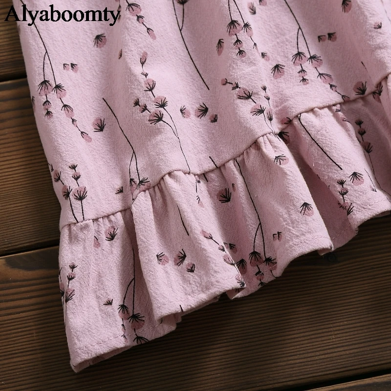 2020 Summer Women Cotton Dress O Neck Floral Print Casual Loose Vestidos De Verano Bandage Short Sleeve Cute Ruffles Sweet | Женская