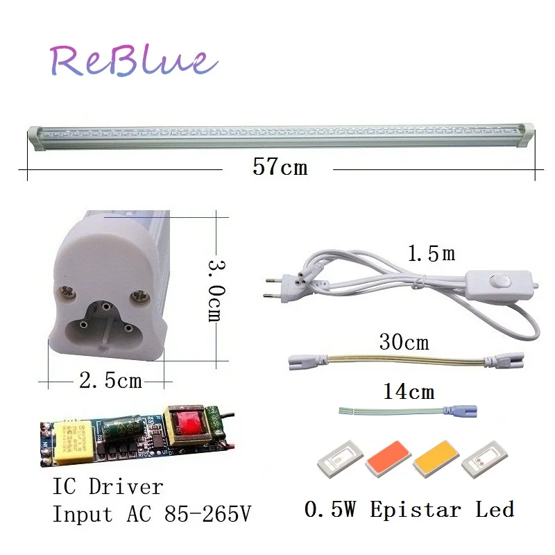 ReBlue ламповый светодиодный светильник T5 110 В 220 интегрированный Led 57 см 24 Вт 48 шт. 0 5