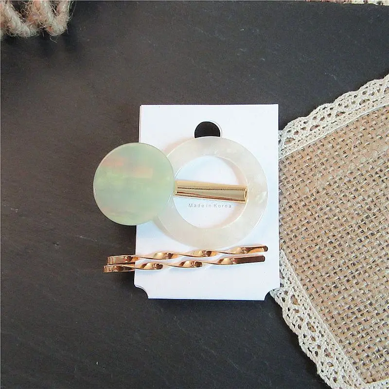 1SET Korea Acetic Acid Hollow Geometric Round Shape Solid Color Hair Clips Women Birthday Hair Accessories