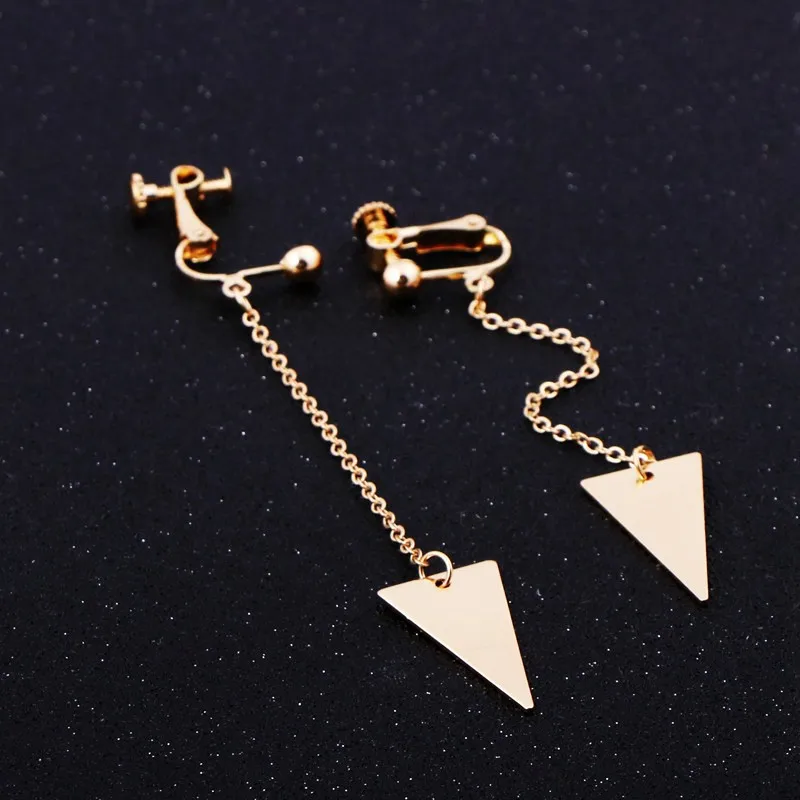 

Минималистичный модный геометрический треугольный кулон с винтовым зажимом для ушей оригинальный дизайн ручной работы без пирсинга клипс...