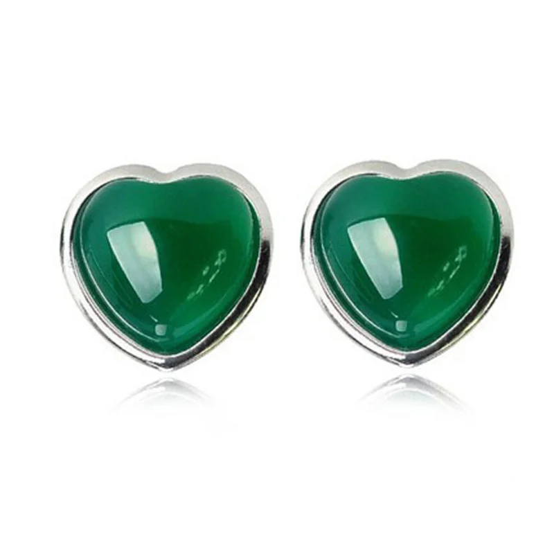 Серьги-гвоздики из чистого серебра 100% пробы с агатом и сердцем 925 | Украшения
