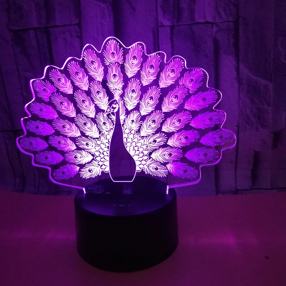

New Peacock 3d Lamp With Multi-color Touch Led Visual Lighting Gift Decoration Atmosphere 3d Small Table Lamp