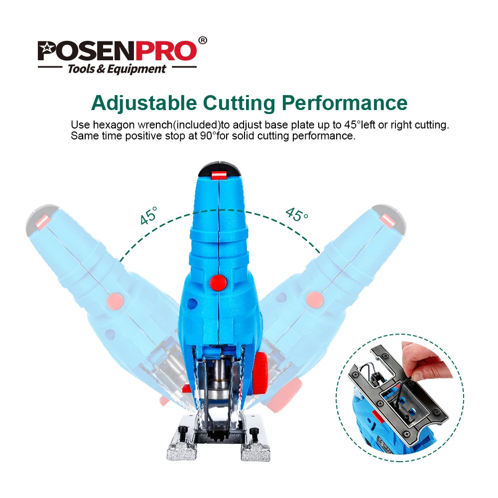 POSENPRO 800 Вт Лазерный лобзик с переменной скоростью, многофункциональный Электрический лобзик по дереву, металлическая линейка, 2 шт., пилы для деревообработки