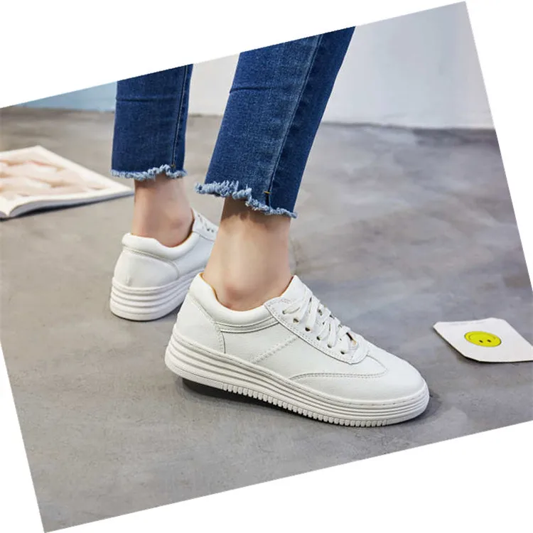 Кроссовки на толстой подошве Обувь из натуральной кожи Женская дышащая