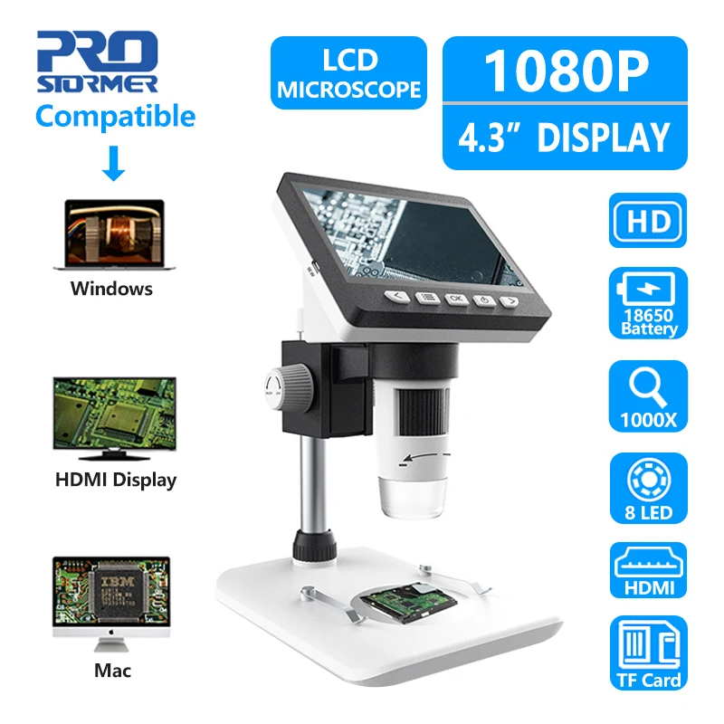 PROSTORMER 4 3 &quotLCD1000x промышленный припой инструмент цифровой микроскоп камера для