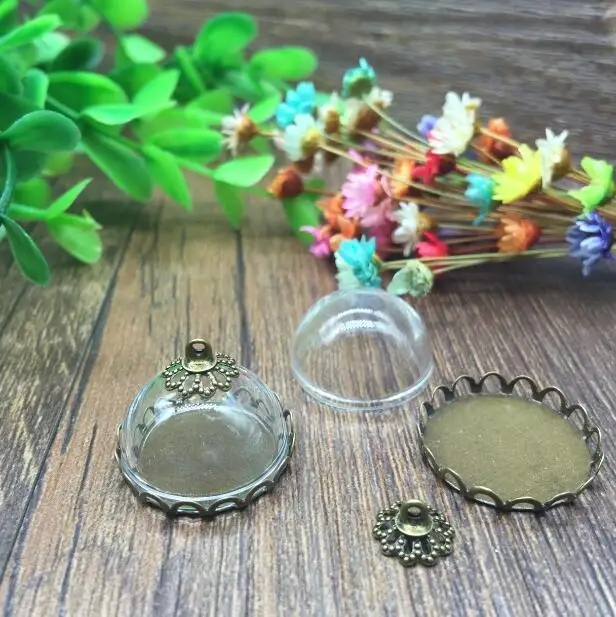 100 компл./лот 20 мм стеклянная крышка бронзовая/серебряная круглая кружевная