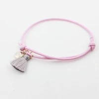 simple shape lucky bracelet smile face gold color pendant tin pink thread string rope charm bracelet adjustable bzb1012