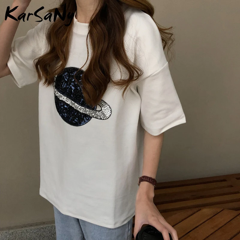 Женская футболка с блестками белая хлопковая черная | одежда