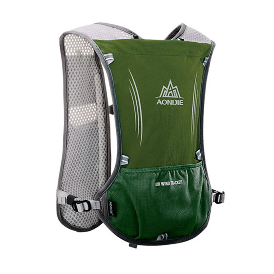 Army green AONIJIE 5L для женщин и мужчин легкий рюкзак для бега на открытом воздухе спортивный Трейл гоночный марафон Пешие прогулки фитнес сумка гидратационный жилет пакет - Цвет: Army green