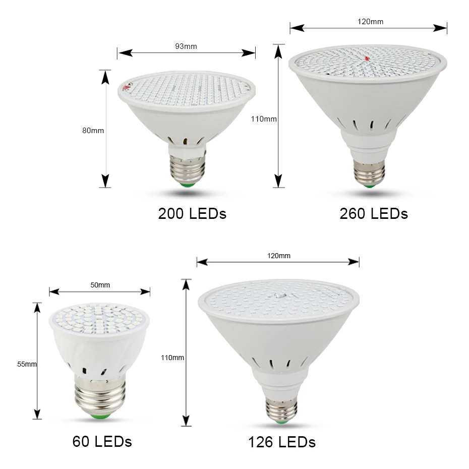 Светодиодная лампа для выращивания растений 60-126-200-260Leds полный спектр света e27