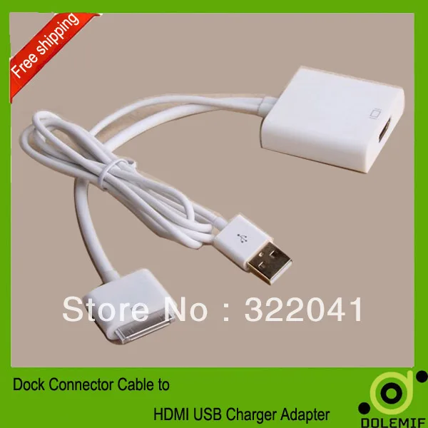 NEW 1080P Dock Connector Cable to HDMI USB Charger Adapter For Ipad iphone ipod Free Shipping |