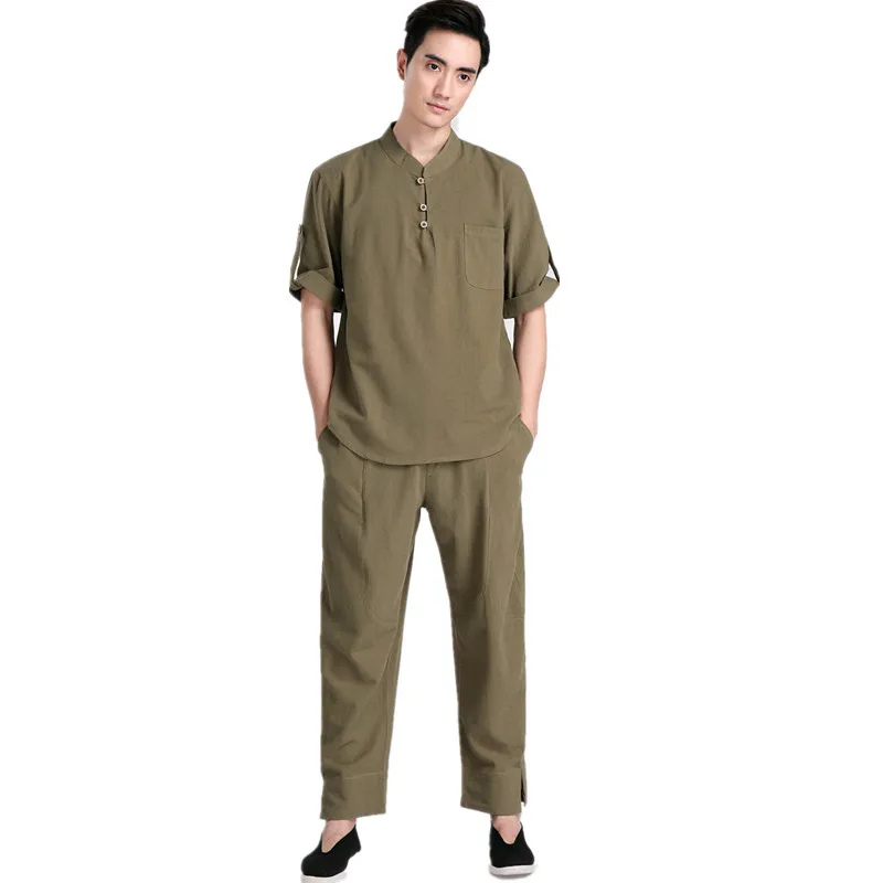 Новое поступление зеленая китайская мужская униформа кунг-фу хлопок Тай Чи Ву