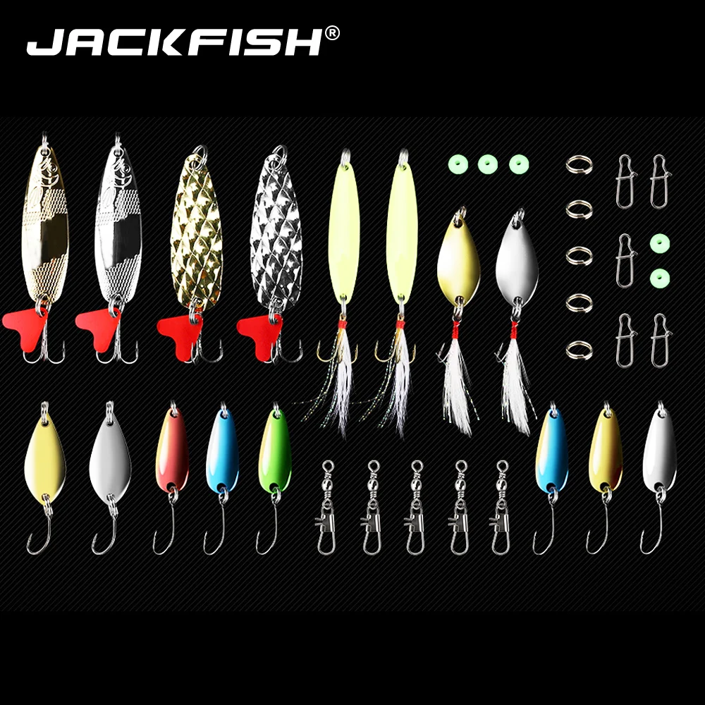 

JACKFISH 37 шт./лот, металлическая блесна, ложка, набор приманок для рыбной ловли 2. Искусственная кожа/искусственная кожа/8 г, рыболовная снасть, блестящая приманка, жесткая приманка, окунь, тройной крючок