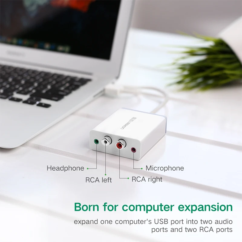 Ugreen 2 RCA USB звуковая карта аудио интерфейс 3,5 мм USB адаптер для динамика микрофон для ноутбука внешняя звуковая карта