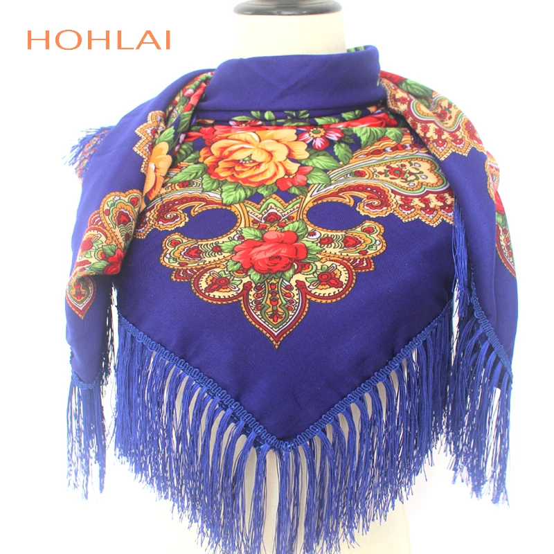 Luxury Brand Winter Russian Fringe Big Scarves Floral Printed Scarf Shawl Gift Cotton Lady Warm Square Wrap Sunshade Scarves