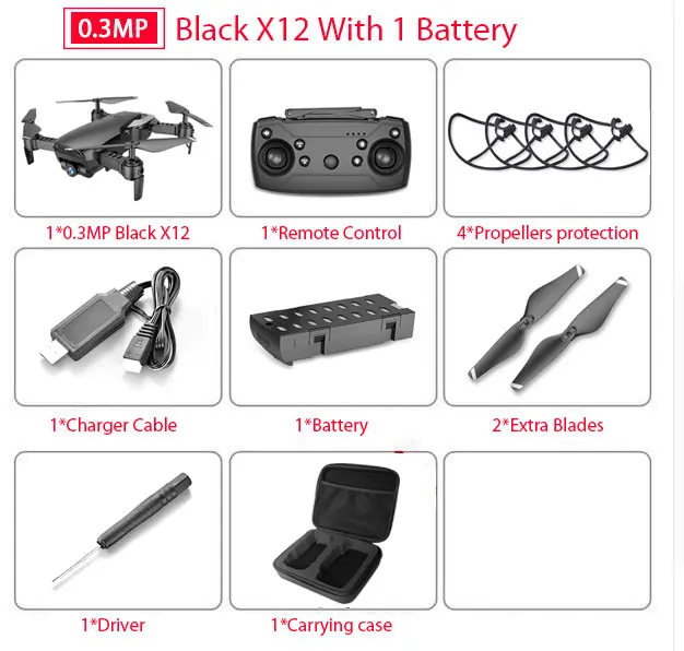 0.3MP 1B with bag X12 X12S WiFi FPV RC Дрон с 0.3MP/1080 P/4 K HD Двойная камера оптический поток RC Квадрокоптер для игрушек Детский Дрон vs SG106 Visuo xs816 - Цвет: 0.3MP 1B with bag
