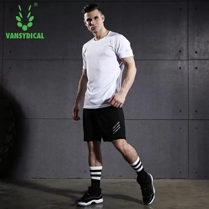 Vansydical фитнес костюм для бега спортивный мужчин короткий рукав + шорты набор