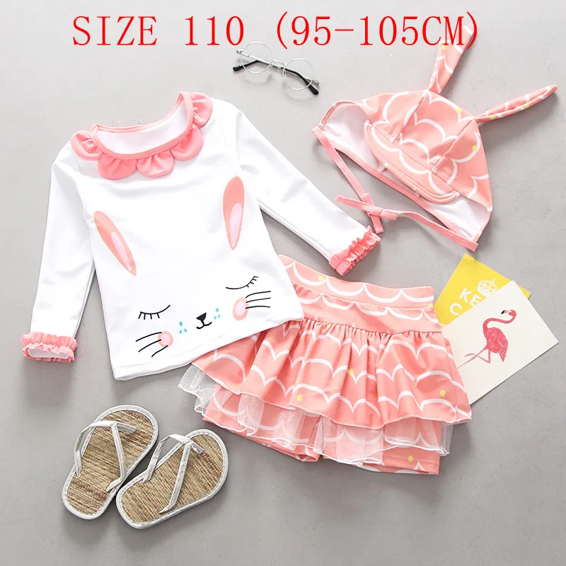 SIZE 110 (95-105CM) Одежда для купания для маленьких девочек; коллекция года; купальный костюм из двух предметов с длинными рукавами и рисунком кролика; купальный костюм для маленьких девочек; купальные костюмы для детей - Цвет: SIZE 110 (95-105CM)