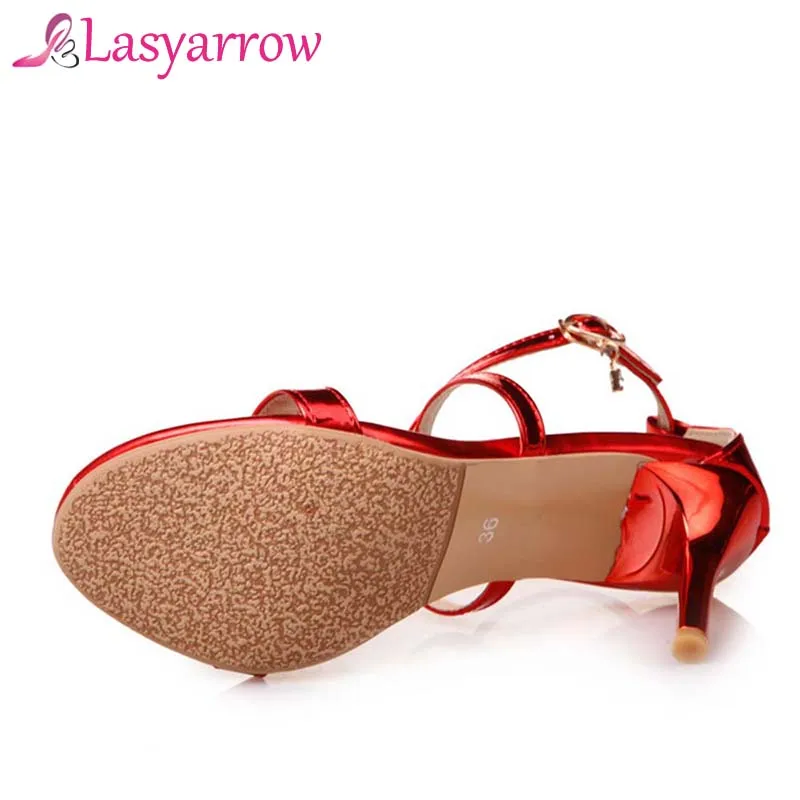 Lasyarrow/сандалии из лакированной кожи на тонком высоком каблуке Zapatos Mujer Летние