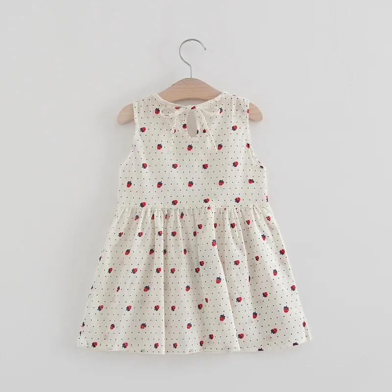 2- 7Y New Kids Summer Dresses for Girls Sleeveless Strawberry Princess Dress Off Shoulder Linen Toddler Girl | Детская одежда и