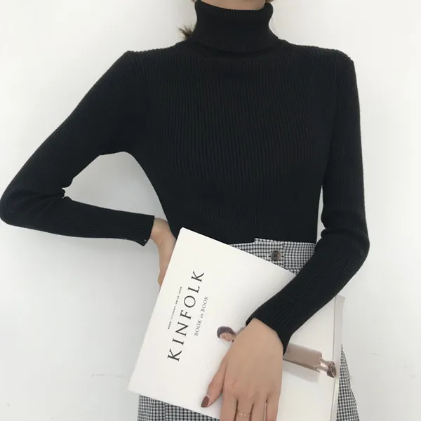Теплый свитер с воротником под горло Для женщин 2018 осень-зима трикотажный