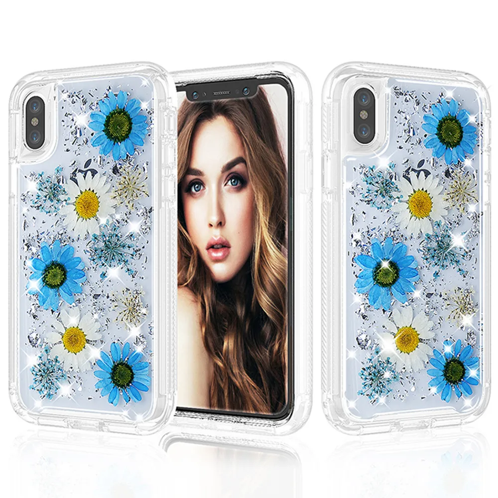 Настоящие лепестки инкрустация ударопрочный чехол для iPhone XS MAX XR X 8 7 6 6 S Plus Модный Полный корпус защитный прозрачный мягкий термополиуретановый цветок чехол