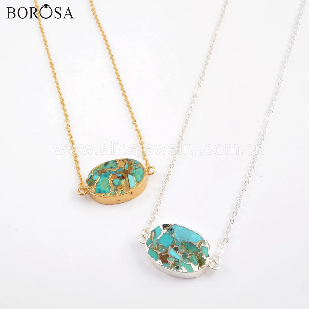 

BOROSA 5PCS Oval Shape Gold Electroplated Natural Copper Turquoises Connector Necklaces Blue Howlites for Necklace Jewelry G1705