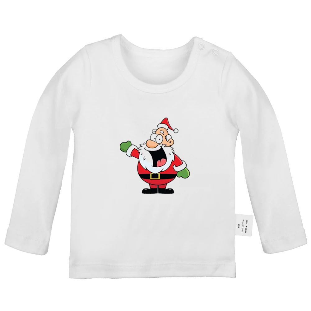 Cute Christmas tree Santa Claus and reindeer gift Bear socks bells Newborn Baby T-Shirts Toddler Graphic Long Sleeve Tee Tops | Детская