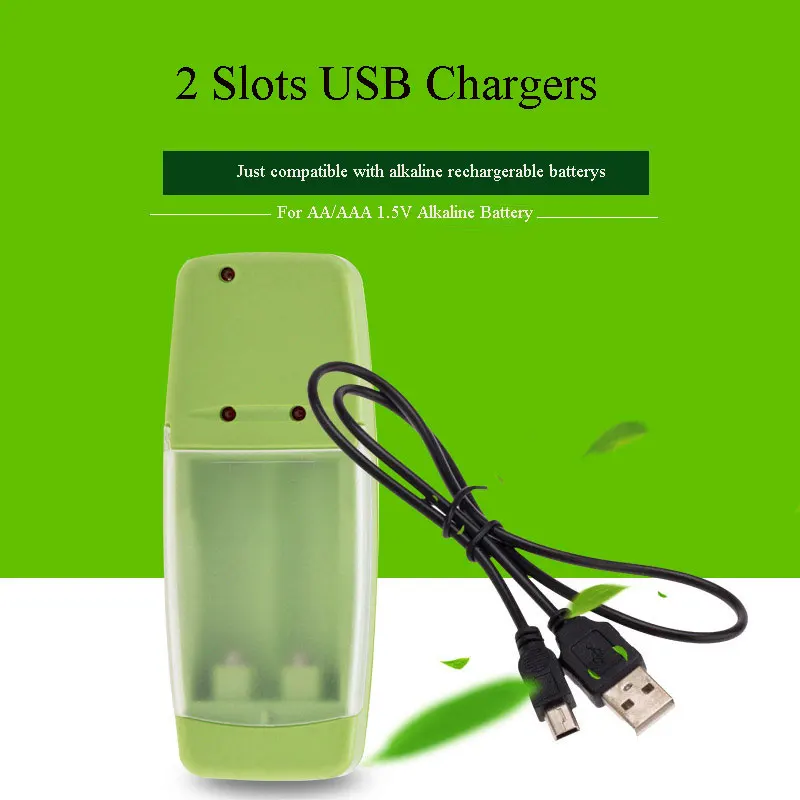 

Soravess 1pcs Smart Battery Charger For 1.5V AA/AAA Alkaline Rechargeable Battery 2 Slots aa aaa Batteries USB chargers